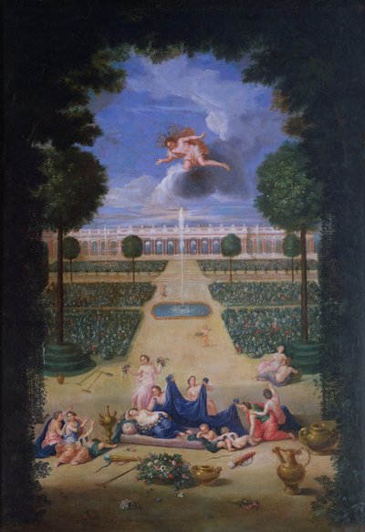 Les bosquets de Versailles. Vue des parterres de Trianon avec Flore et Zéphyr - Jean the Younger Cotelle